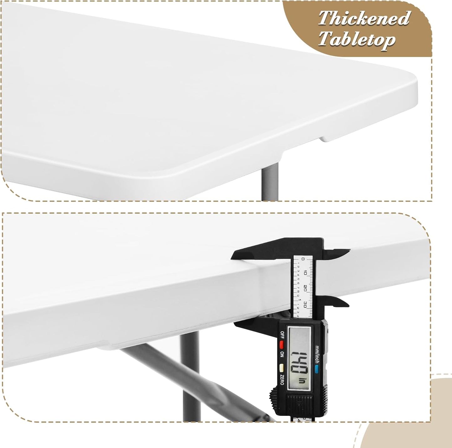 Athena Collection 6 ft Square Folding Dining Table, Large Plastic Foldable Table Portable with Carry Handle, Heavy Duty Fold-in-Half Utility for Indoor Outdoor Party Camping Picnic, White