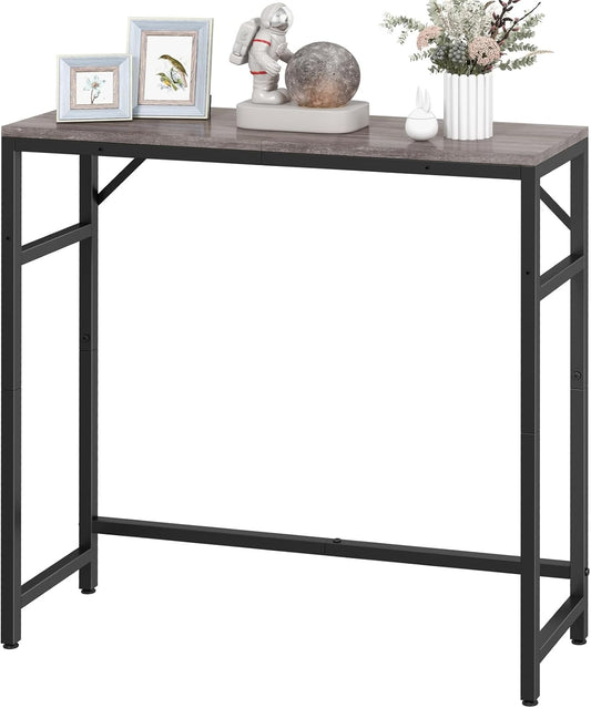 Narrow Console Table, 29.5" Small Entryway Table, Sofa Table with 2 Support Bar, Industrial Couch Table, Thin Side Table, Display Tables for Living Room, Hallway, Bedroom, Foyer, Grey