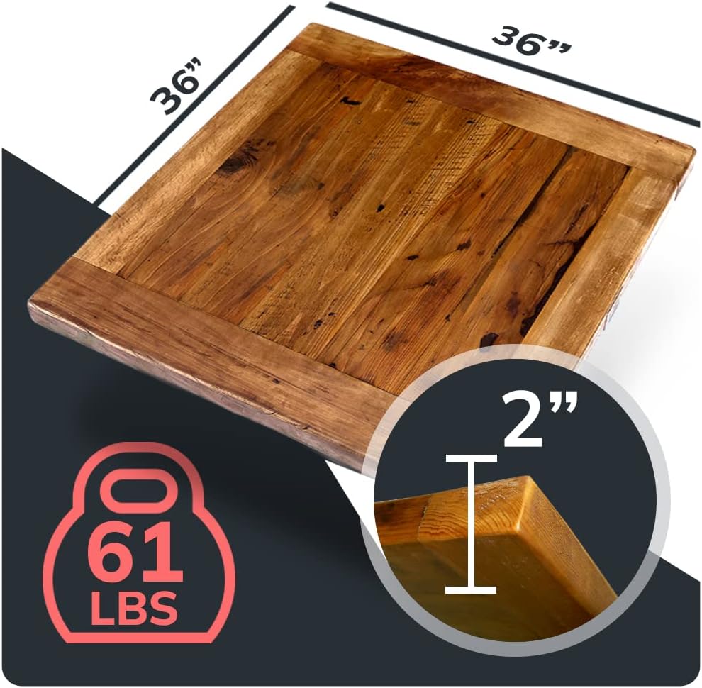 Reclaimed Wood Table Top - Rustic Recycled Solid Wooden Piece Perfect for Signs, Counters, Kitchens Table Tops (Reclaimed Wood Tabletop with Breadboard Ends, 36" x 36")