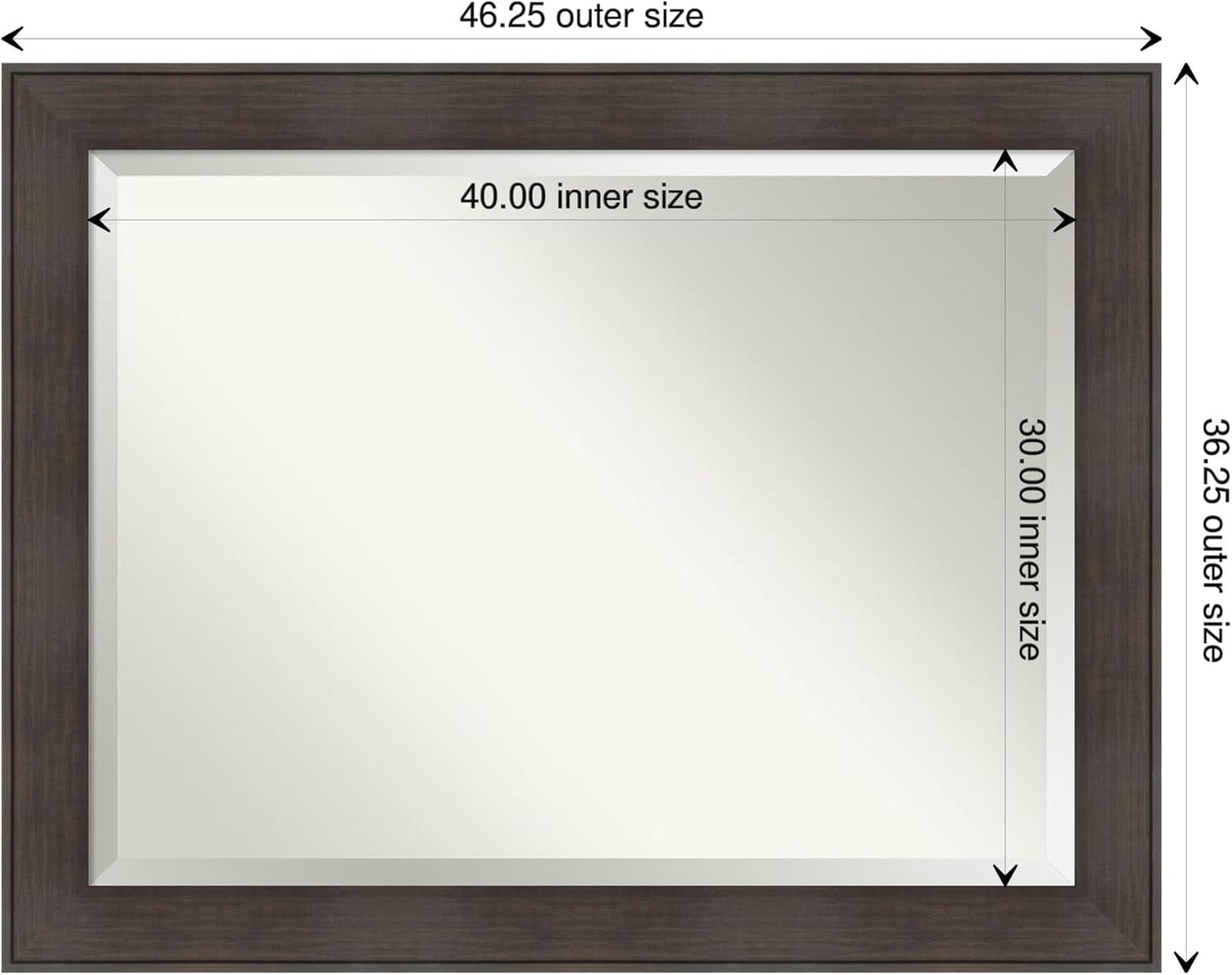 Amanti Art Brown Bathroom Mirror for Over Sink, 36x46 William Rustic Woodgrain Rectangle Vanity Mirror, X-Large Classic Frame, Hangs Horizonally and Vertically, Bathroom Wall Decor, Beveled Edge