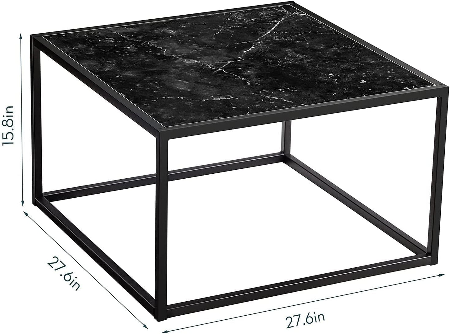 SAYGOER Black Coffee Table Small Square Coffee Table Simple Modern Center Table for Living Room Home Office 27.6 * 27.6 * 15.7Inch Easy Assembly, Black Faux Marble