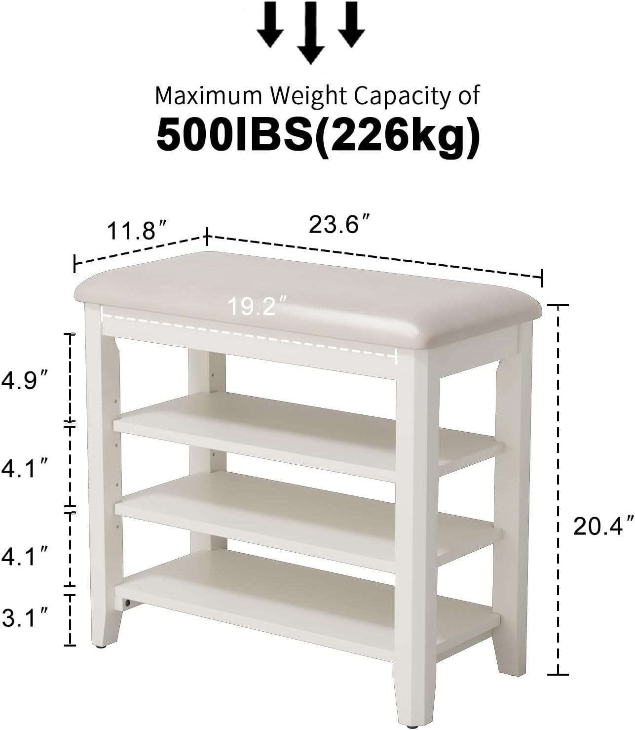 Shoe Bench with Leather Cushion, 3 Tiers Shoe Storage Bench Height Adjustable, Walnut Wood Entryway Bench for Hallway, Mudroom