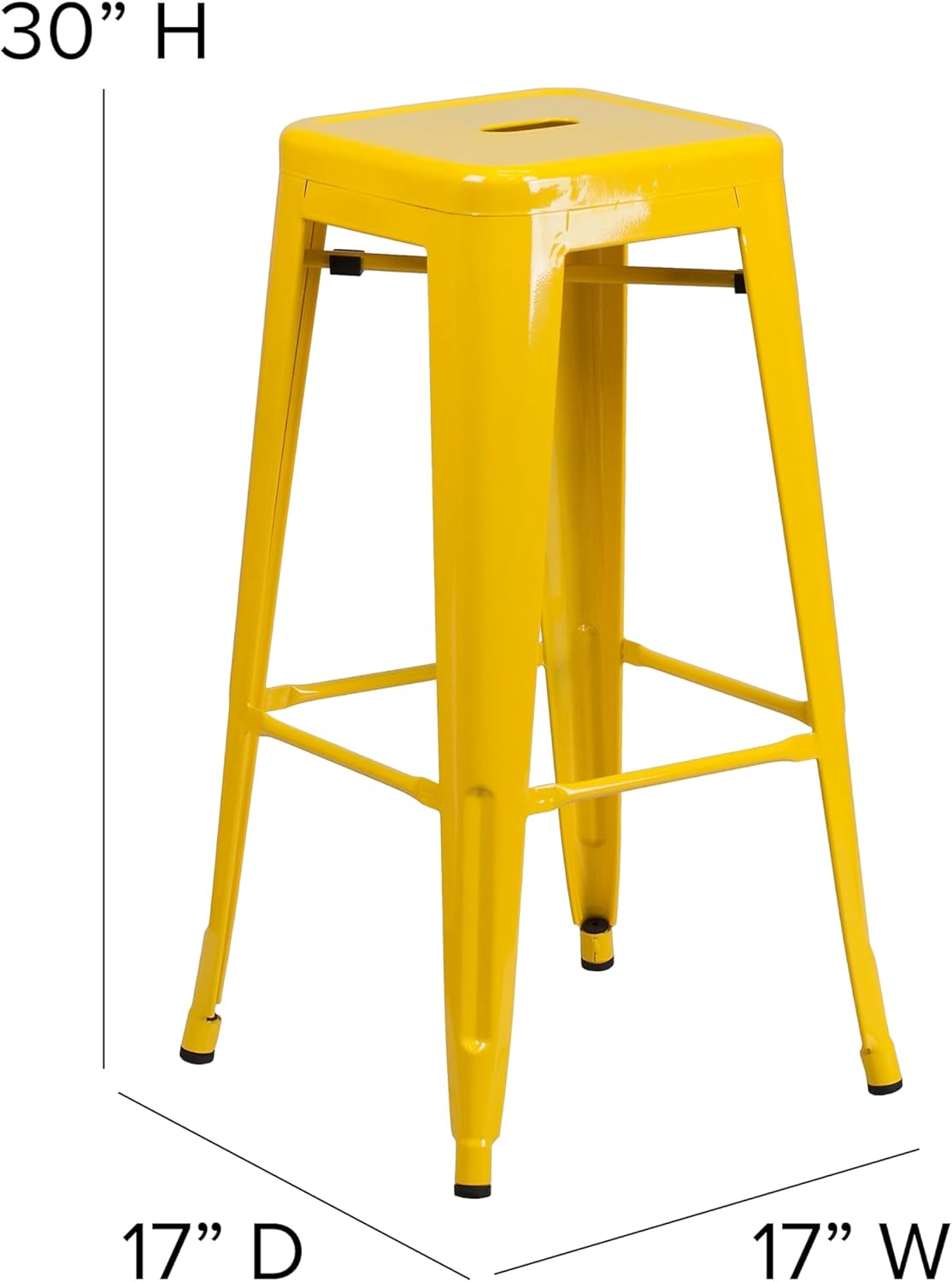 Flash Furniture Lily 4 Pack Commercial Grade 30" High Backless Yellow Metal Indoor-Outdoor Barstool with Square Seat