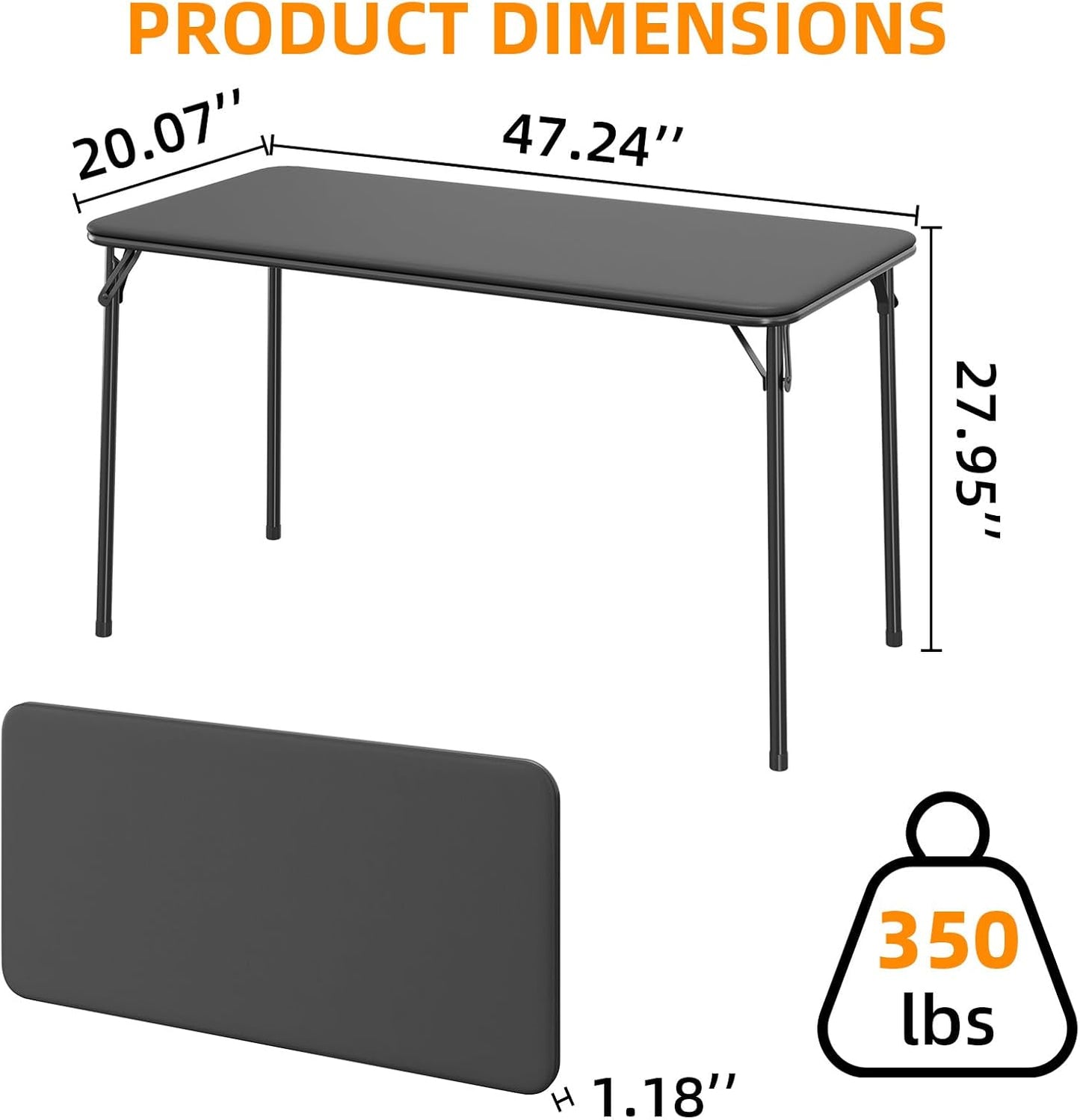 IDEALHOUSE Protable Folding Table and Chairs, 5 Piece Folding Card Table and Chairs Set, Foldable PU Upholstered Table and Chairs Set of 5, for Dining Room, Living Room, Office, Camping, Black