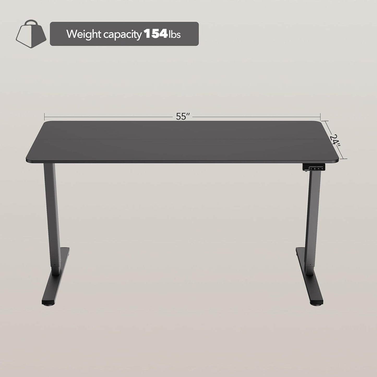 Electric Standing Desk Adjustable Height, 55x24 Inches Sit Stand up Desktop for Home Office, Ergonomic Rising Computer Table with Memory Preset, Black