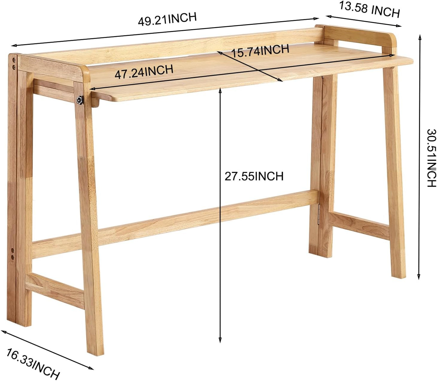 Solid Wood Folding Desk Mid Century Modern Table, 47'' Foldable Writing Computer Desk for Home Office, Simple Study Makeup Workstation, Wooden Study Office Desk Table for Small Spaces, Natural Color