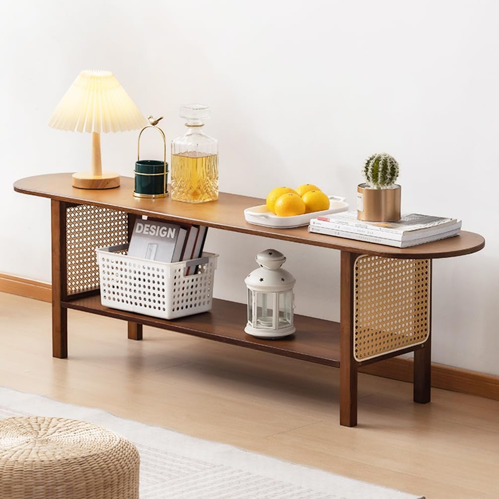 Tiita TV Stand with Storage for TVs up to 65'', Bamboo TV Console Entertainment Center with 2 Open Shelf, Mid Century Modern Media Console for Living Room, Bedroom, Walnut