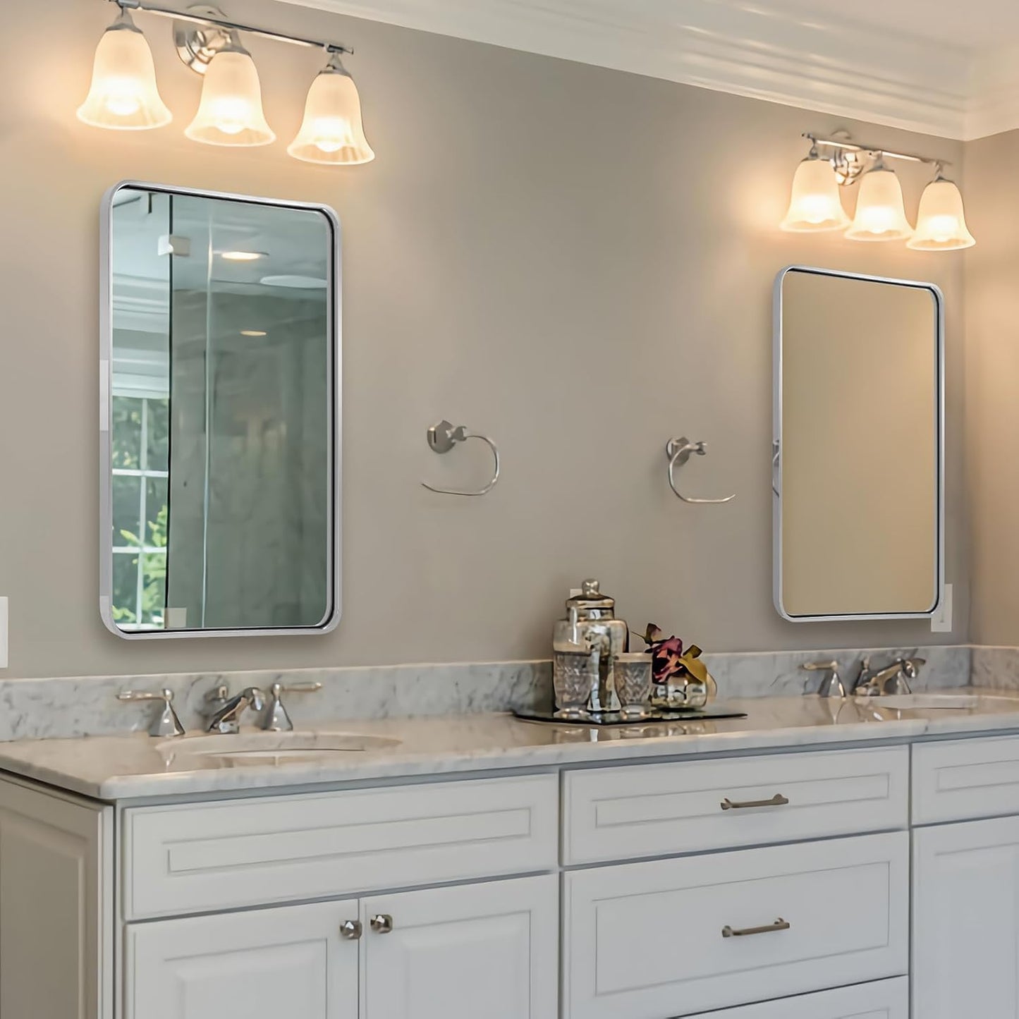 ANDY STAR Chrome Mirrors for Bathroom, 24x40’’ Chrome Rounded Rectangle Mirror Stainless Steel Metal Tube Framed (Anti-Rust), Wall-Mounted Horizontal/Vertical