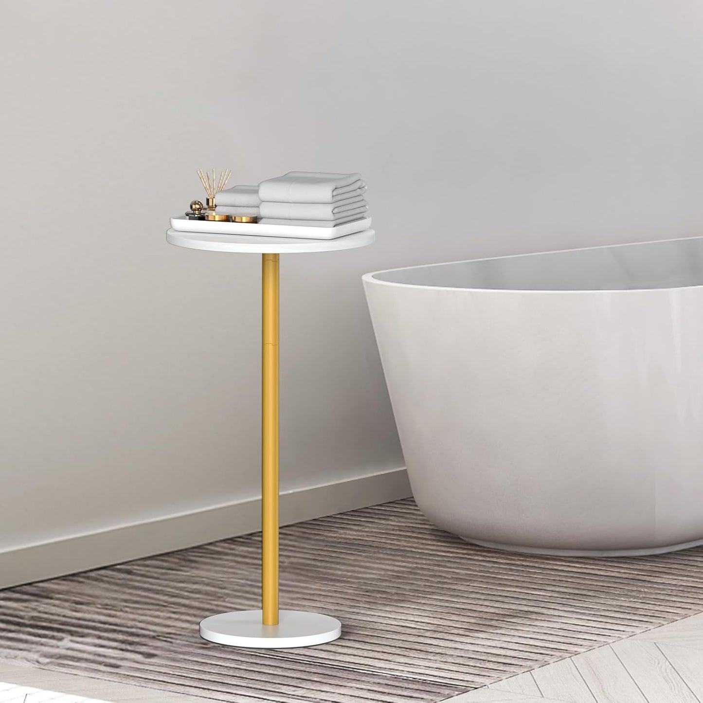 Small White Round Side Table Pedestal Table Drink Tables for Small Spaces Cocktail Pedestal End Table for Living Room Coffee Table Nightstand for Bedroom, Sofa and Balconty