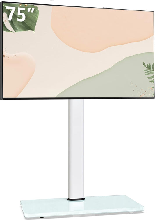 Swivel TV Floor Stand for 43-75 Inches TVs, 10 Level Height Adjustable Corner Extra Tall TV Stand Mount for Living Room/Bedroom, Holds up to 110 lbs,MAX VESA 600x400mm,White