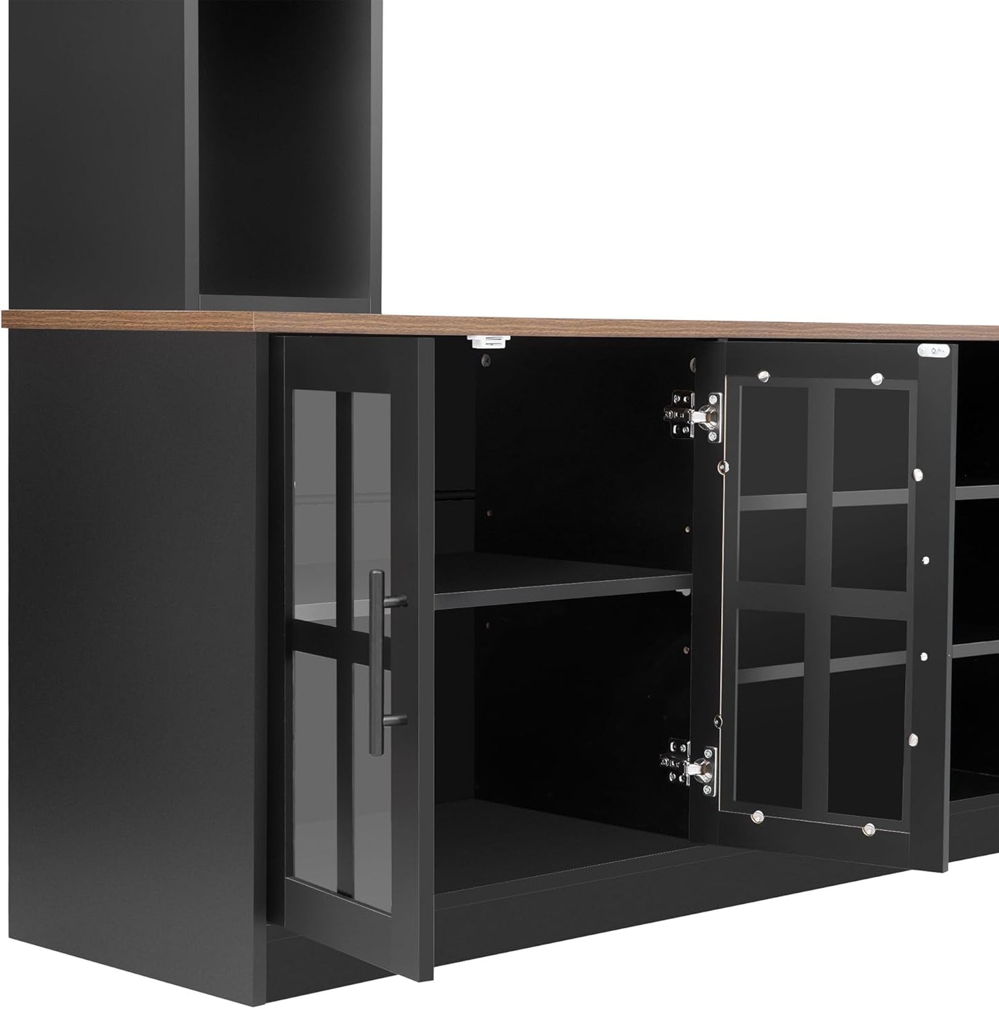 95.5" Wall Unit TV Stand Set with Bookshelves, Entertainment Center for Televisions Up to 80", Large Media Console with Cabinets and Tempered Glass Doors for Living Room
