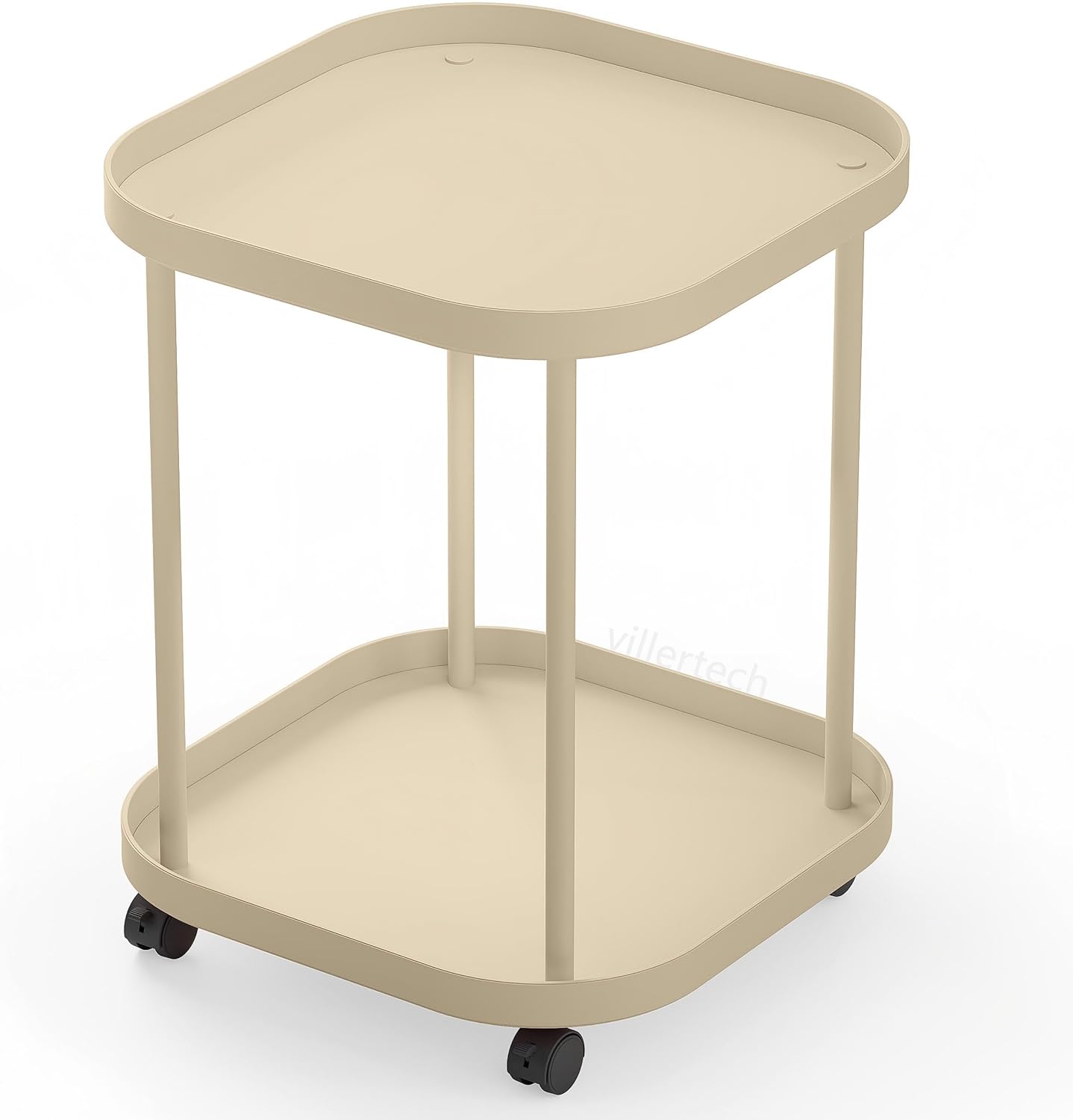 Side Table with Wheels, End Table Living Room Plastic Mobile Sofa Side Table Small Night Stand Bedroom Khaki