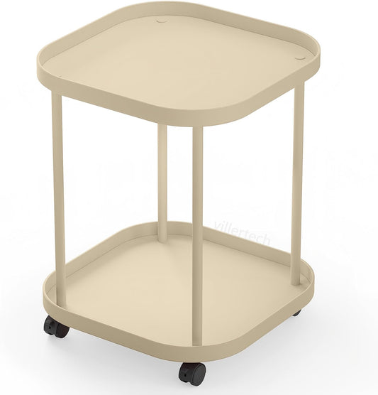 Side Table with Wheels, End Table Living Room Plastic Mobile Sofa Side Table Small Night Stand Bedroom Khaki