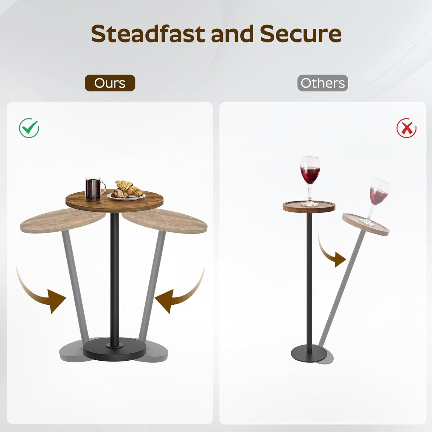 Round Side Table Set of 2, Tall Drink End Table for Small Spaces, Pedestal Style Martini Side Table in Living Room, Bedroom, Dormitory, Brown and Black ET30L2BR