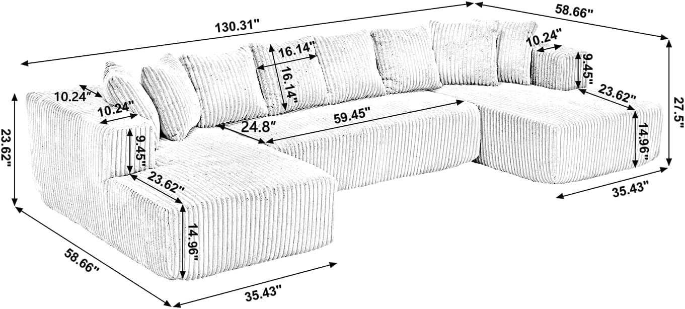 Free Combination Cloud Boneless Modular Sectional Sofa with Chaise Lounge,Modern Minimalist Upholstered Couches, Oversized U Shaped Lounge Sofa Couch w/ 8 Pillows