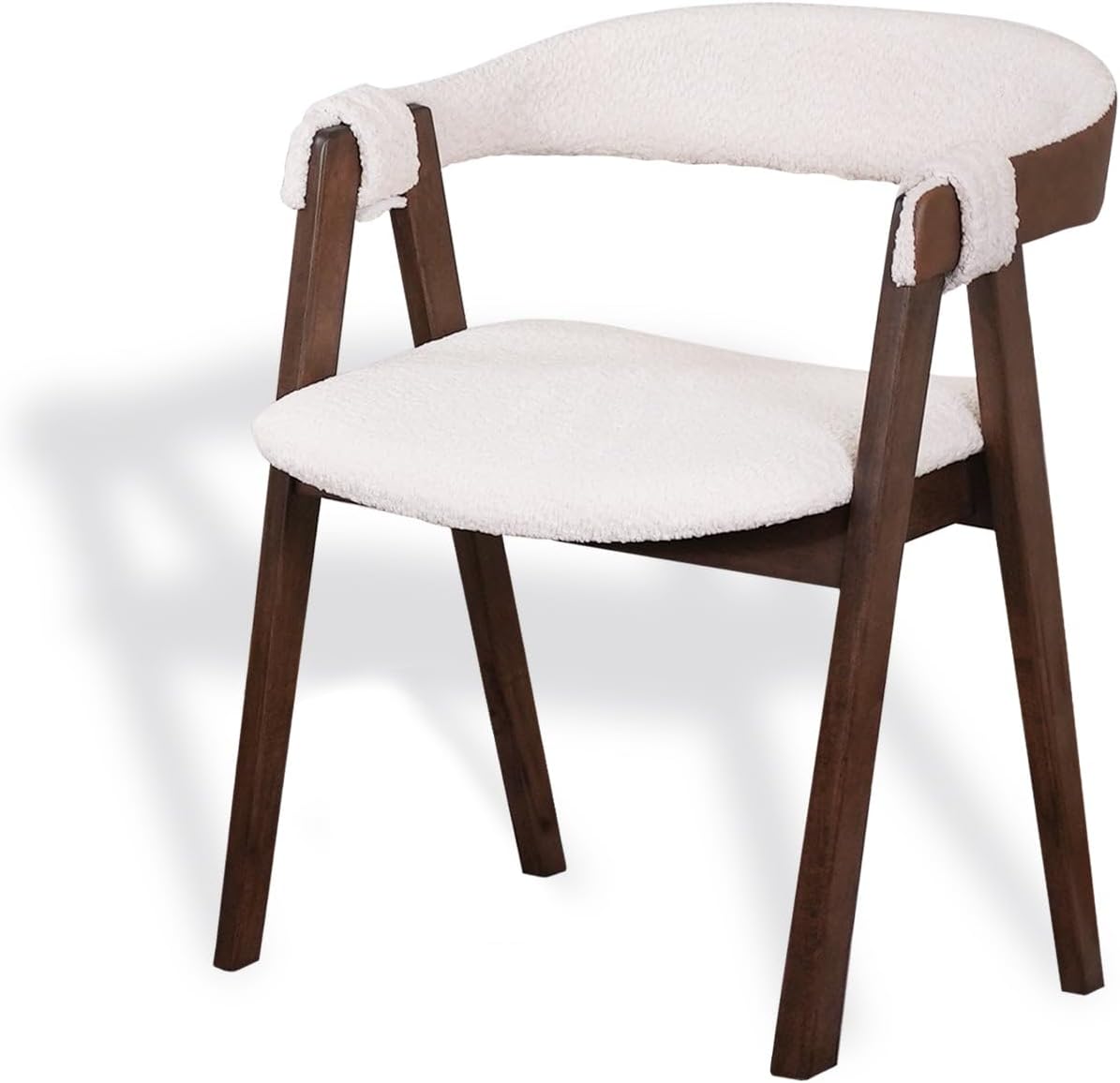 CONSDAN Dining Chairs Set of 2, Solid Wood Frame, Sturdy Construction, Ergonomic Design, Plush Faux Sherpa Cushions, Faux Leather Covered Back