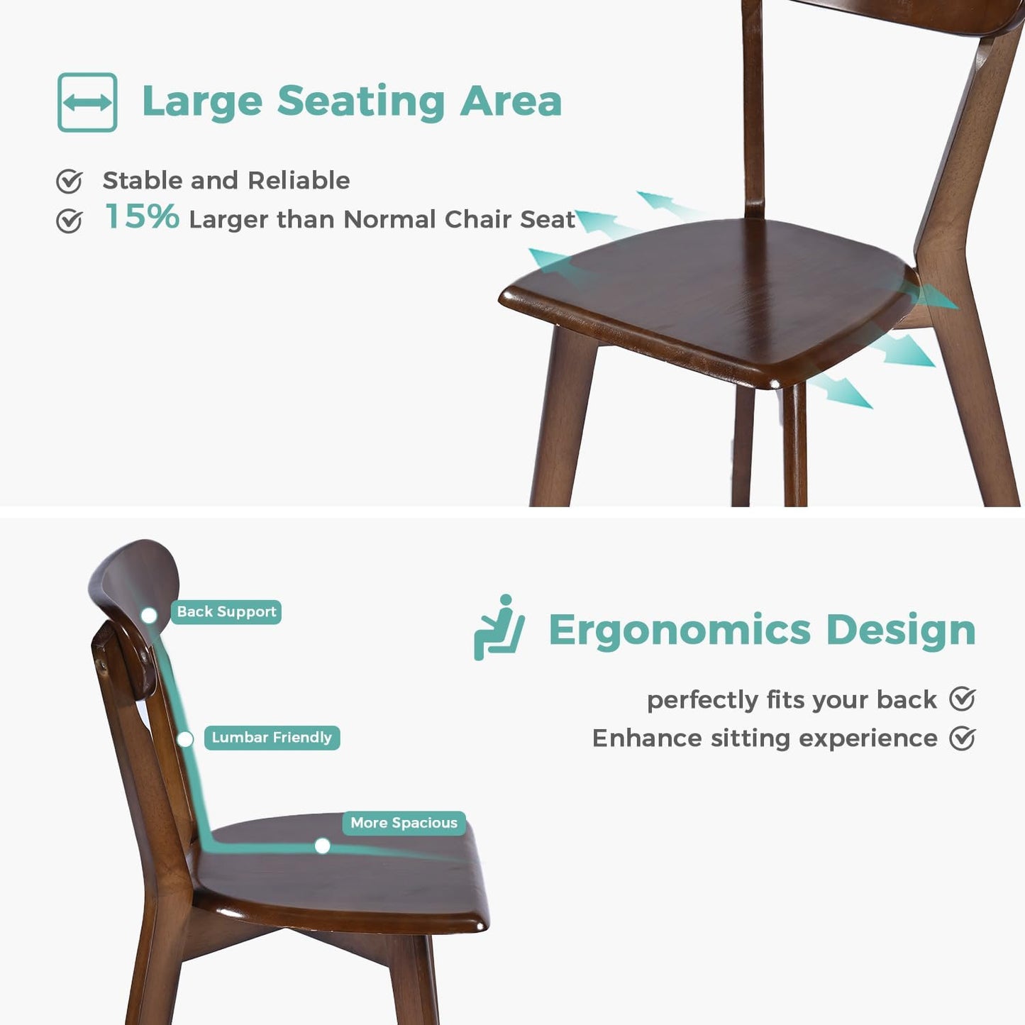 Solid Wood Dining Chairs Set of 6, Wooden Dining Room Chairs for Whole Family Use, Farmhouse Kitchen Chairs Set Suitable for Dining Room, Living Room, Walnut
