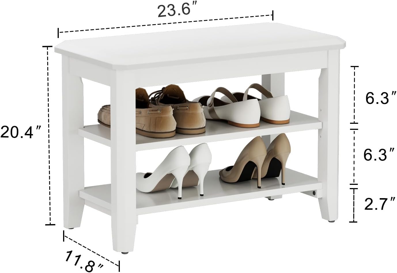 Wood Shoe Rack Bench for Entryway, 2 Tier Shoe Rack for Front Door Entrance, Shoe Bench with Shoe Storage for Entryway, Bedroom, 23.6"