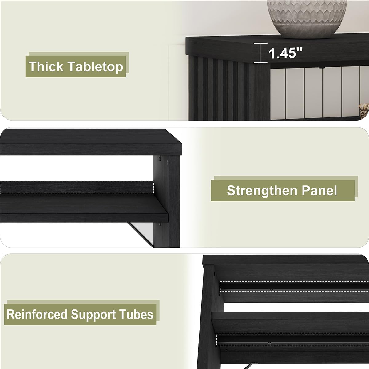 BON AUGURE Console Table with Storage, Black Entryway Table, Wooden Couch Tables Behind Sofa for Living Room, 2 Tier Front Door Entrance Tables (Black Oak, 47 Inches)