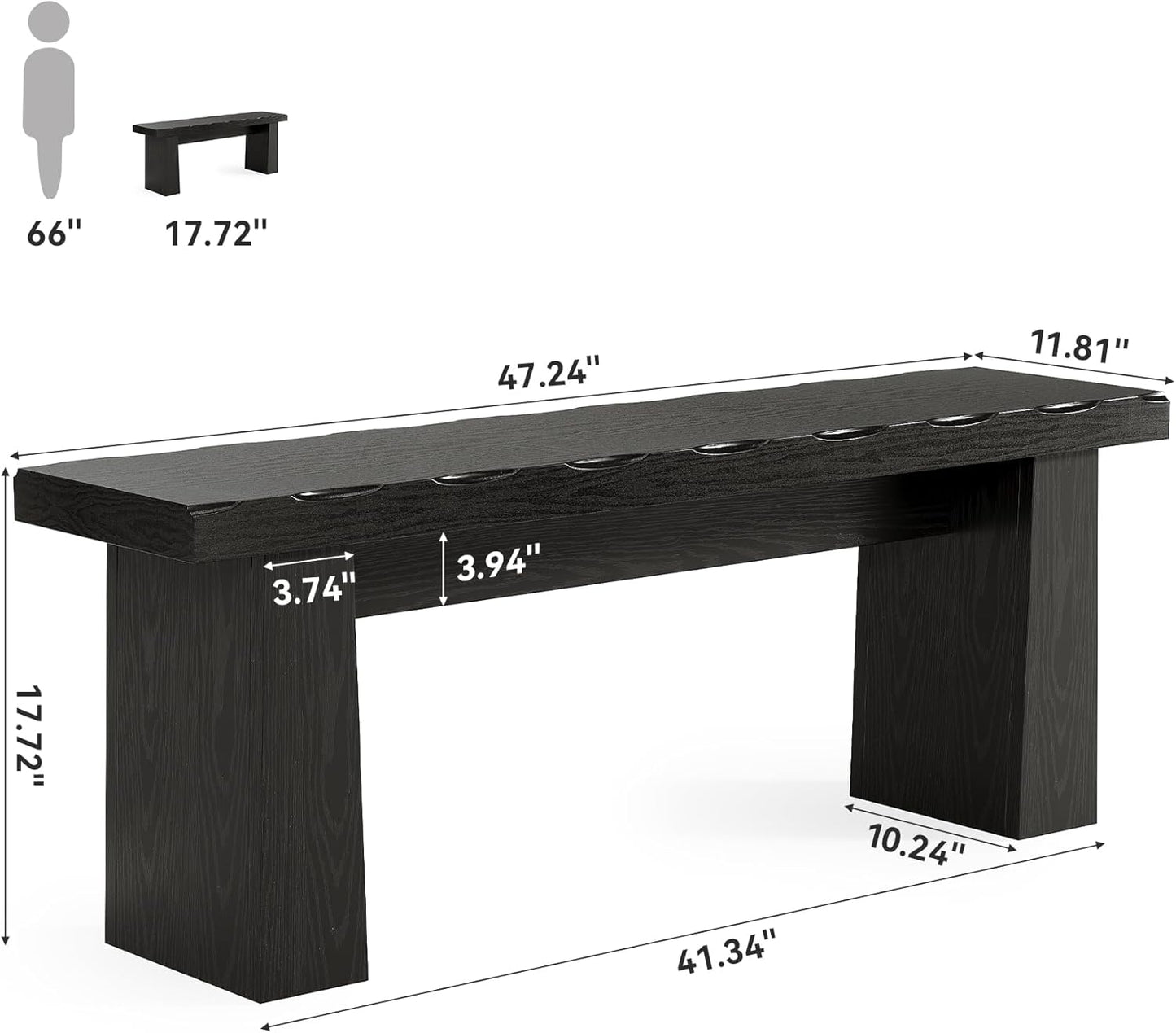 LITTLE TREE 47-Inch Wooden Entryway Bench, Farmhouse Dining Bench with Sturdy Frame for Dining Room, Bedroom, Living Room Hallway Kitchen, Easy Assembly (Black)