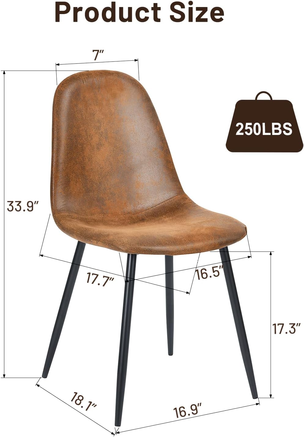 FurnitureR Dining Chairs Set of 6, Fabric Suede Dining Room Side Seating, Kitchen Chairs Mid-Back with Metal Legs for Living Room, Restarant, Cafe, Brown