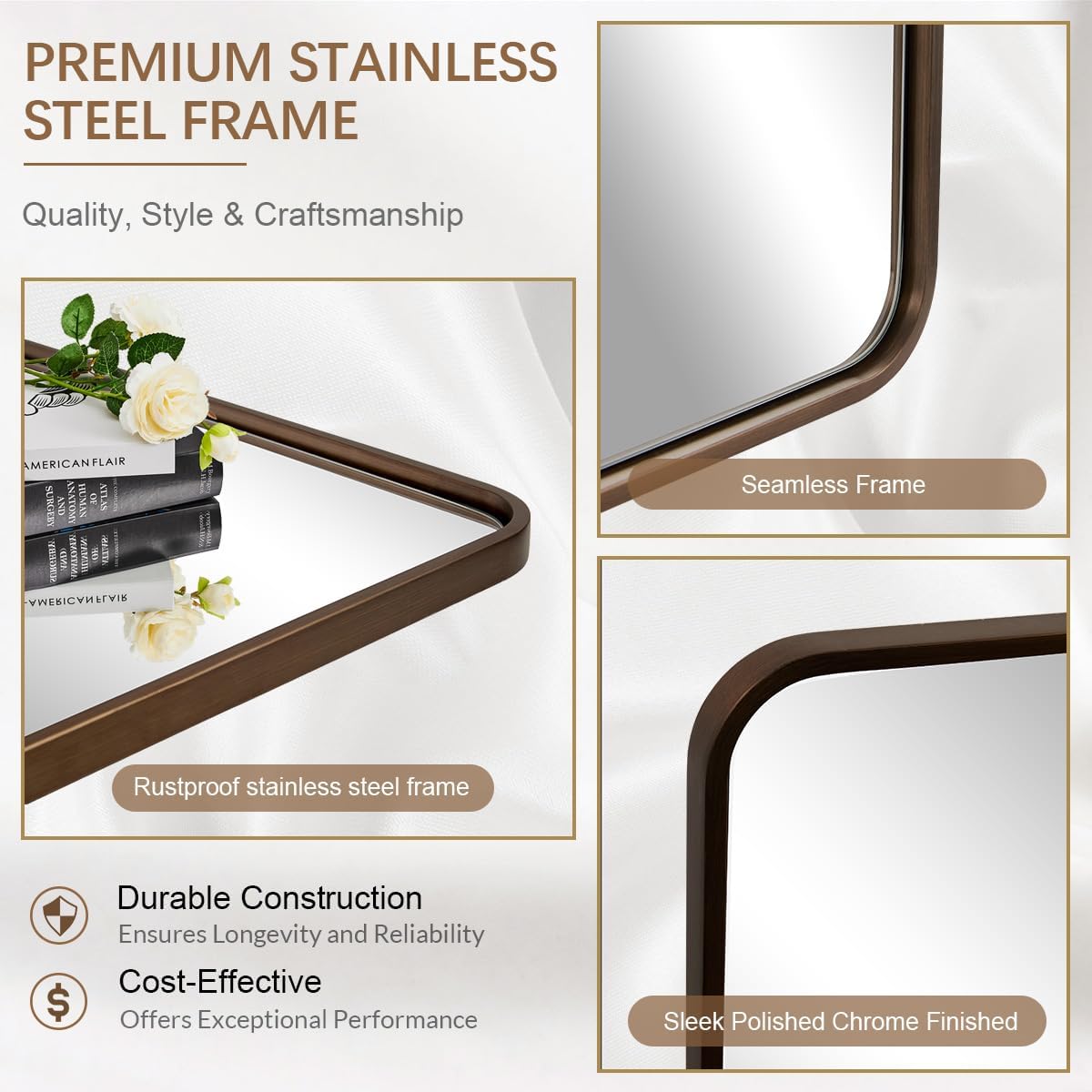 ANDY STAR Bronze Bathroom Mirror, 30x36 Inch Oil Rubbed Bronze Mirror, Bronze Mirrors for Wall, Bronze Vanity Mirror Metal Framed, Iron Tube, 1’’ Deep, Wall-Mounted Horizontally/Vertically