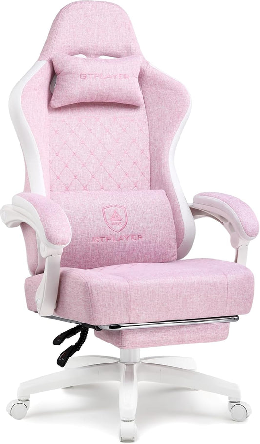 GTPLAYER Office Chair, Gaming Computer Desk Fabric Chair with Footrest, High Back Ergonomic Office Chair with Pocket Spring Lumbar Support and Linkage Armrests Adjustable Height Swivel for Home Task