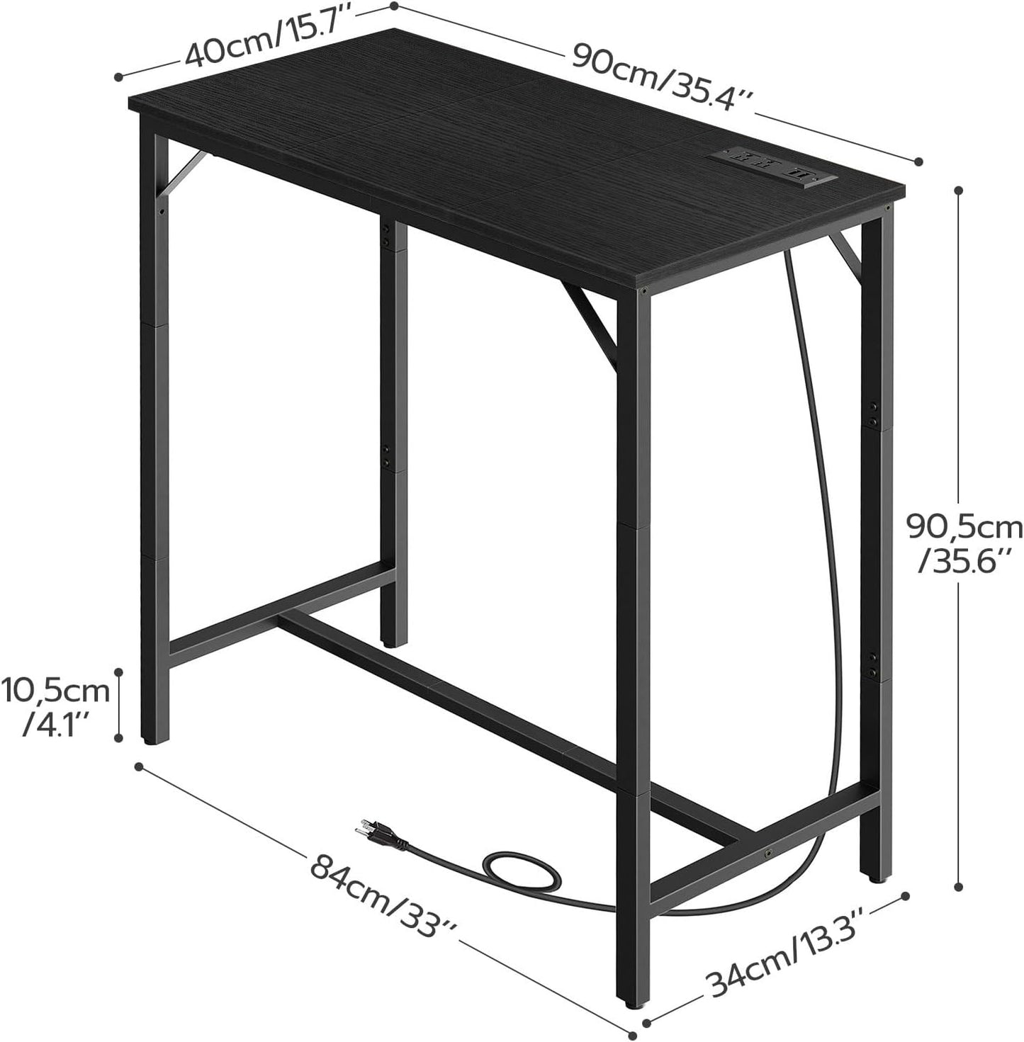 HOOBRO Bar Table with Charging Station, Rectangular Pub Table, High Top Coffee Table, Counter Bar Height Table, Narrow Long Dining Table, 35.4" L x 15.7" W x 35.6" H, Black BB90UBT01N1