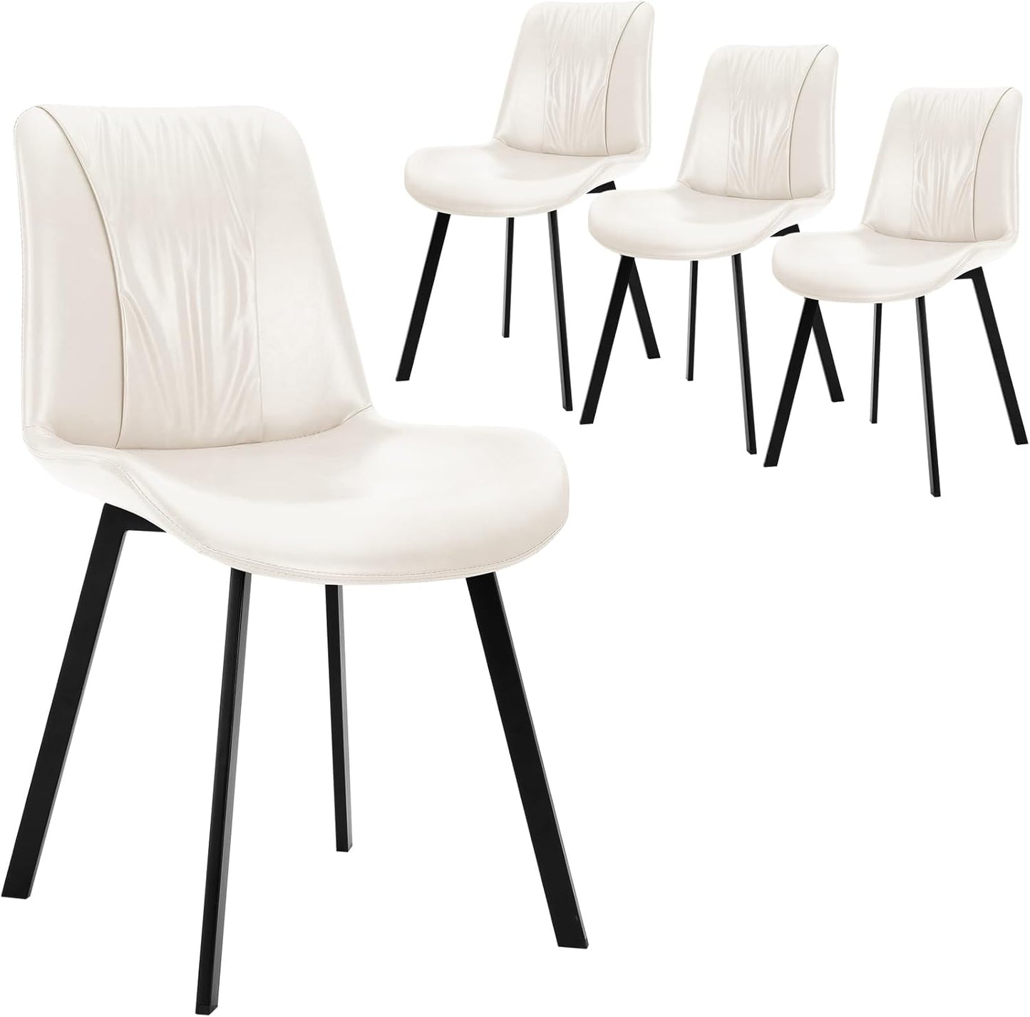 Upholstered Dining Chairs Set of 4, Modern Kitchen & Dining Room Chairs, Faux Leather, Sturdy Metal Legs, for Living Room, Cafe & Restaurant- White