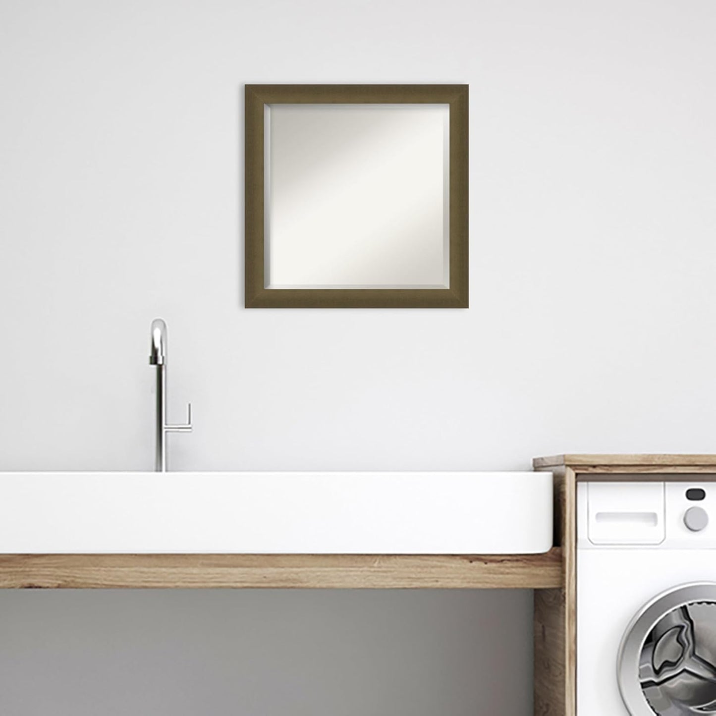 Amanti Art Bronze Bathroom Mirror for Over Sink, 24x24 Blaine Light Bronze Narrow Square Vanity Mirror, Medium Modern Contemporary Frame, Hangs Horizonally and Vertically, Bathroom Wall Decor, Beveled