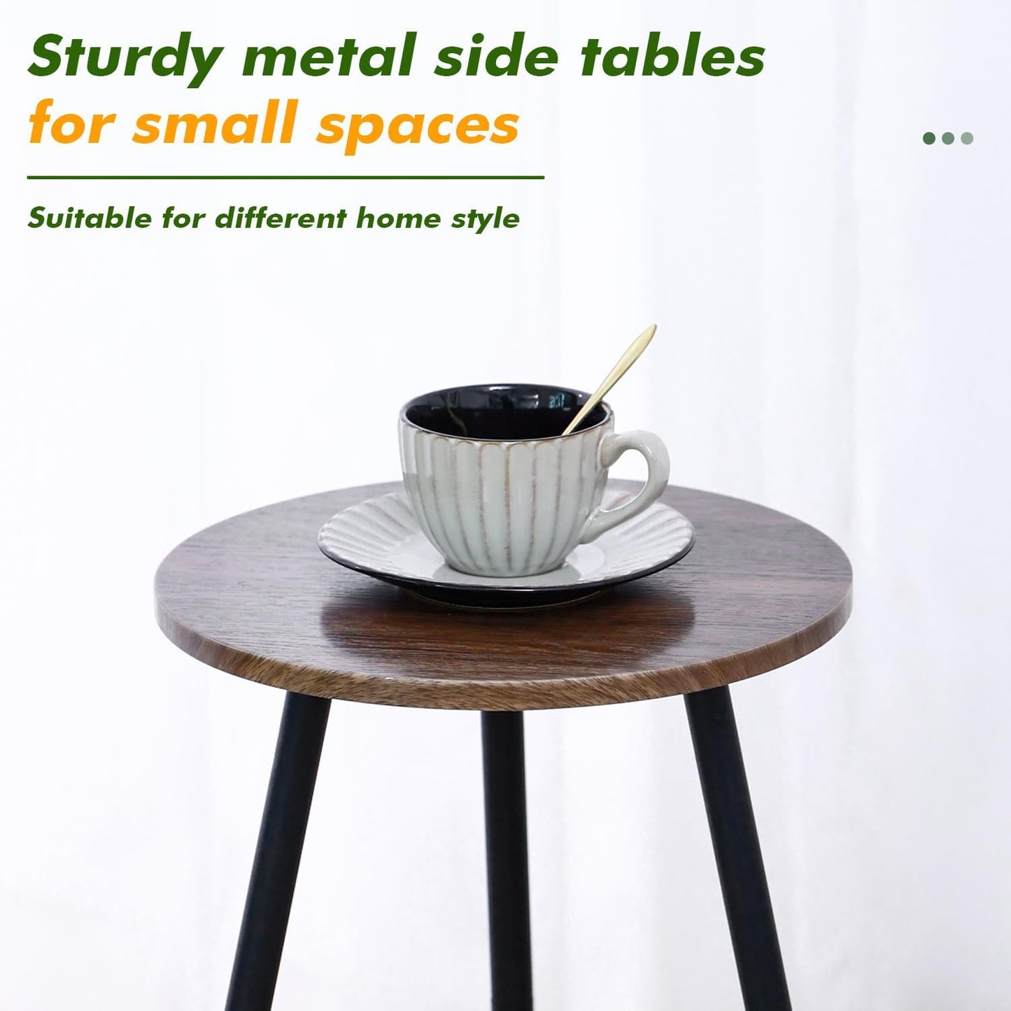 2 Packs Small Round Side Table 13.5" Outdoor Patio Round Accent Coffee Tables Indoor Corner Stand for Small Spaces Weather-Resistant for Balcony Plant Stand, Woodgrain