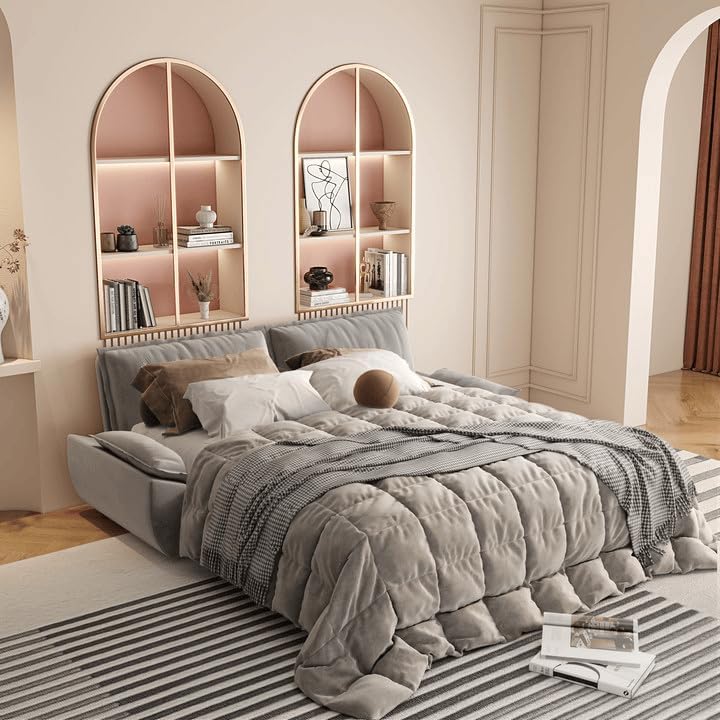 ERYE 73.2" Queen Size Sleeper Sofabed Modern 3 in 1 Convertible Loveseat Sofa&Couch, Velvet Upholstered Love Seat Sofa with Pull Out Sleep Couch Bed and W/Pillows Armrests for Home Apartment RV