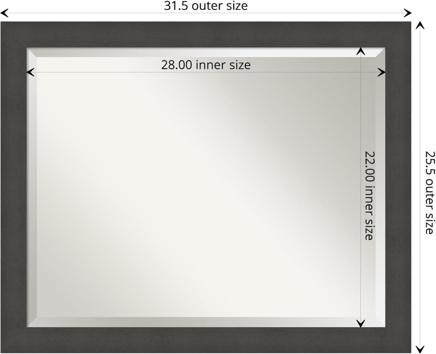 Amanti Art Silver Bathroom Mirror for Over Sink, 26x32 Blaine Light Pewter Narrow Rectangle Vanity Mirror, Large Modern Contemporary Frame, Hangs Horizonally and Vertically, Bathroom Wall Decor