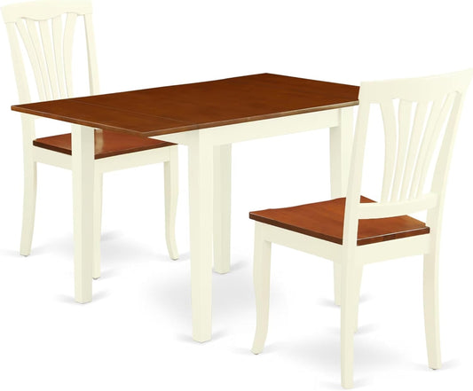 East West Furniture NDAV3-WHI-W 3 Piece Dinette Set for Small Spaces Contains a Rectangle Dining Table with Dropleaf and 2 Dining Room Chairs, 30x48 Inch, Buttermilk & Cherry