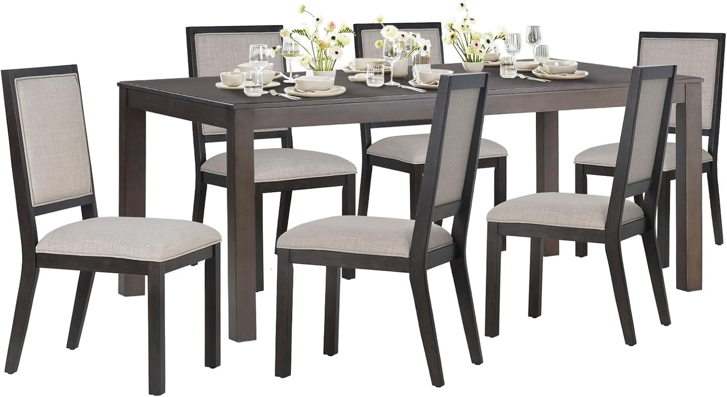 COLAMY Rectangular Dining Table Set for 6, Wood Dining Table for 6 with Chairs, 60 Inch Dining Table and Chairs for Kitchen, Dining Room, Brown