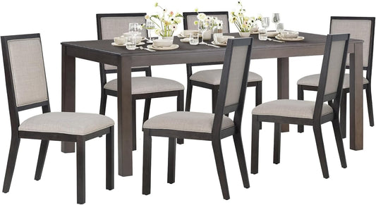 COLAMY Rectangular Dining Table Set for 6, Wood Dining Table for 6 with Chairs, 60 Inch Dining Table and Chairs for Kitchen, Dining Room, Brown