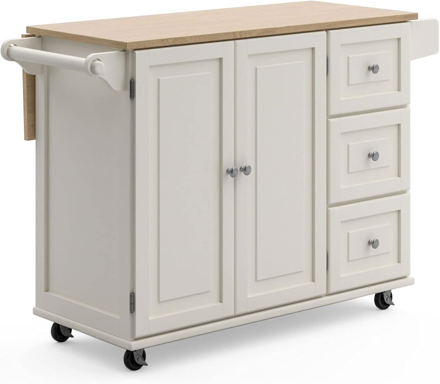 Homestyles Dolly Madison Off-White Mobile Kitchen Island Cart with Wood Drop Leaf Breakfast Bar