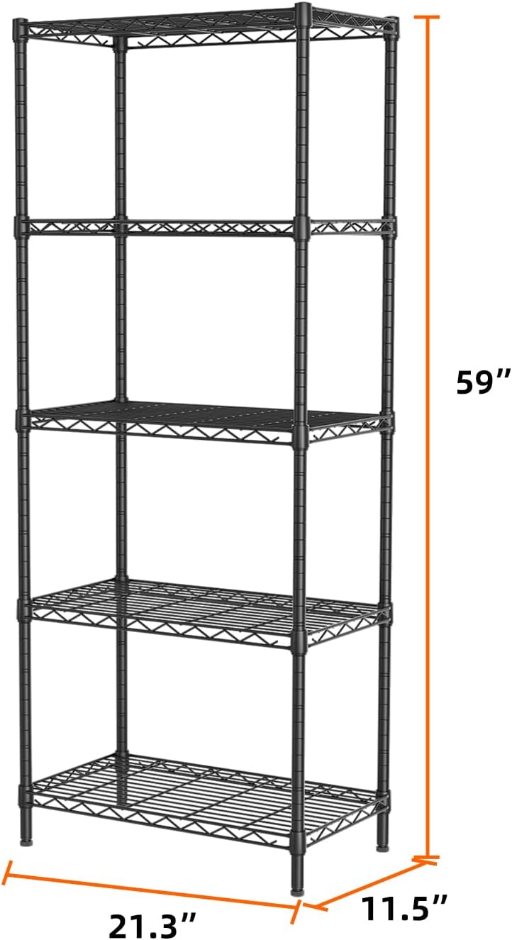 SINGAYE Shelf Wire Shelving Adjustable Storage Shelves Rack Standing Units for Kitchen Closet Laundry Bathroom Organizers Metal Pantry Narrow Mesh Gaps 12" D x 22" W x 59" H Black
