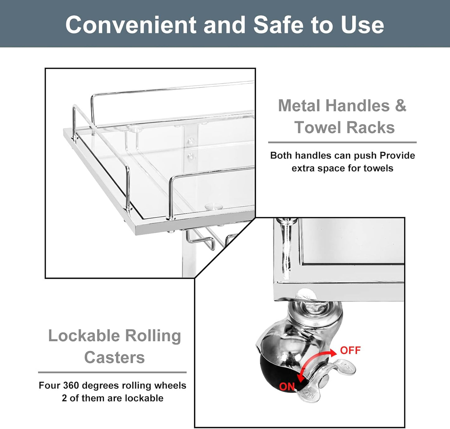 Silver Bar Cart for Home Bar Chrome Serving Cart with Wine Rack 2-Tier Acrylic Rolling Bar Carts on Wheels Clear Dessert Cart Lucite Bar Stand Glass Liquor Cart for Living Room Kitchen Club