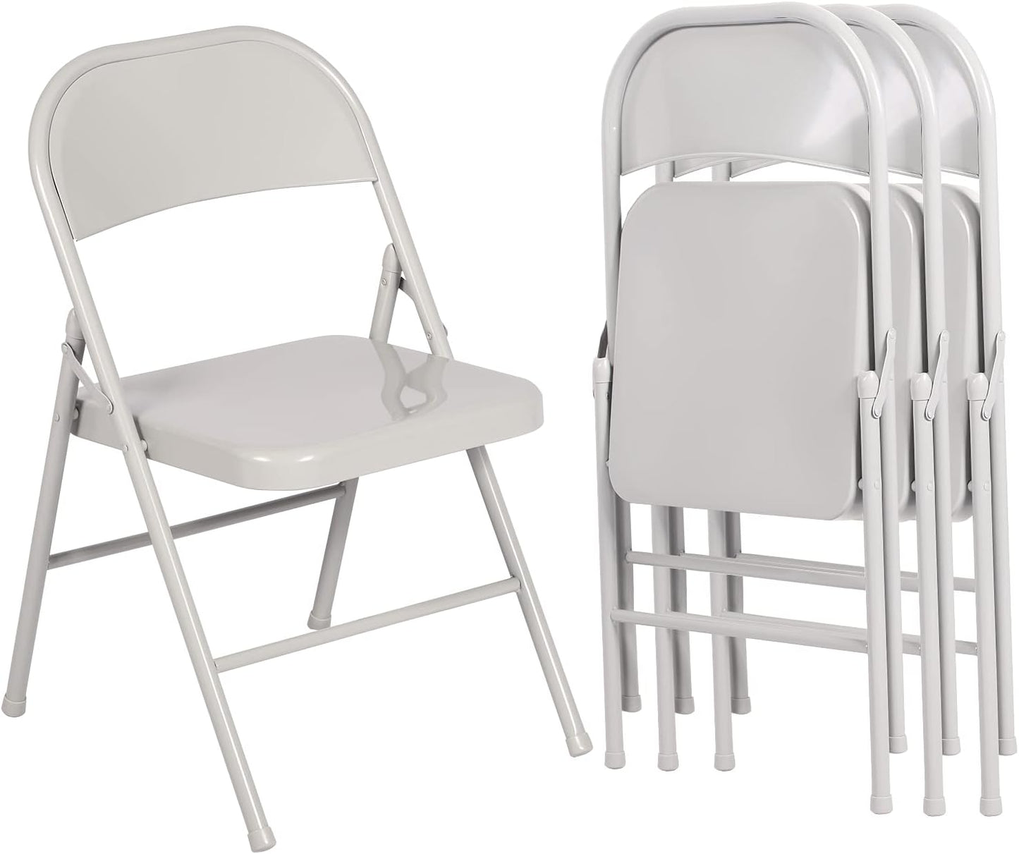 VECELO Metal Folding Chairs 4 Pack, Double Hinged Steel Frame Easy Foldable&Stackable for Office Kitchen Dinning Wedding Patio and Garden