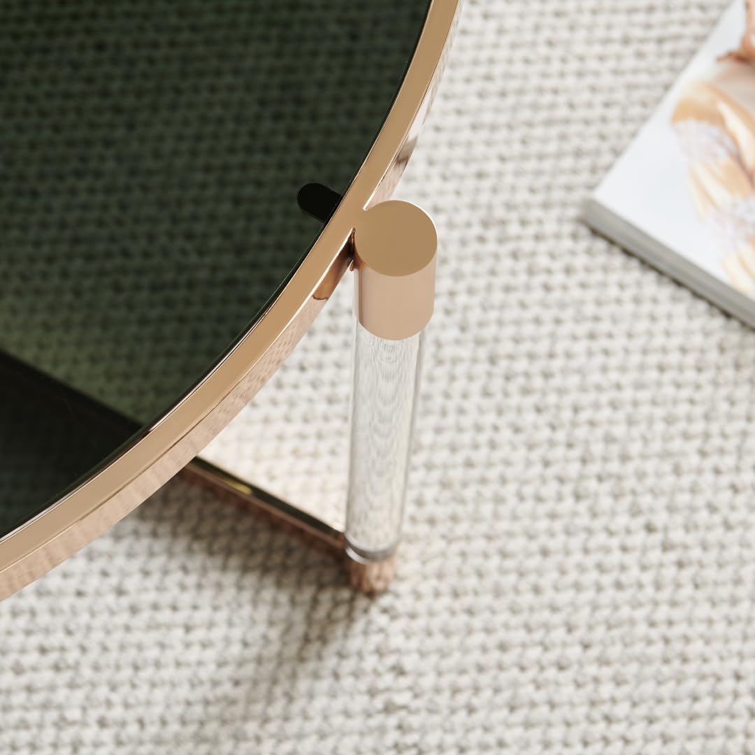 AGV LIGHTING 202303GL-BK Glass Coffee Table, Modern Design, Single Layer GlassTop, Perfect for Living Space, D31.5 x H17, Black Glass Top, Transparent Acrylic Leg & Shiny Gold Finish Metal Frame…