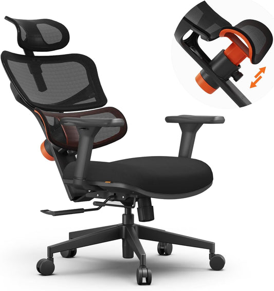 Newtral Office Chair Ergonomic - Home Office Desk Chair, Auto-Following Lumbar Support, 4D Armrest, Seat Depth and Height Adjustable for Long Time Sitting (Without Footrest, Black)