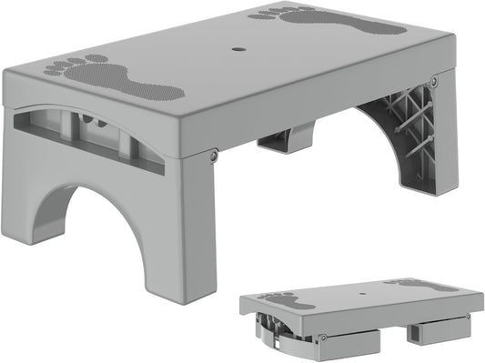 Folding Step Stool for Adults Kids, Heavy Duty Non-Slip Foldable Stepping Stool with 400-LBS Capacity, Safety Collapsible Foot Step Stool for Bathroom Bedroom Kitchen, Bed Steps for High Beds, Gray