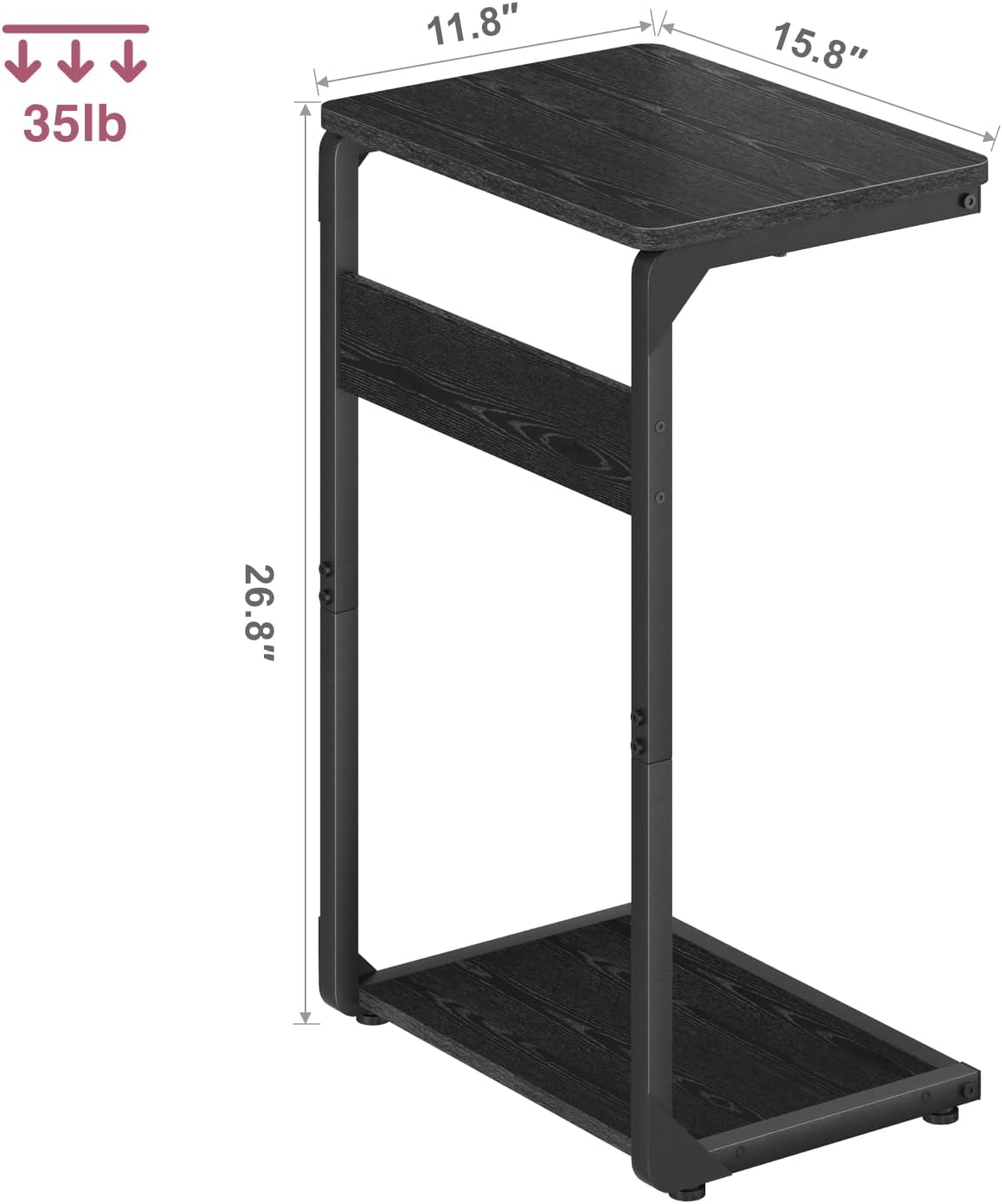 C-Shaped End Table, Small Side Table for Couch, Sofa TV Tray Table for Living Room, Bedroom, Bedside ET-YB-BKW1