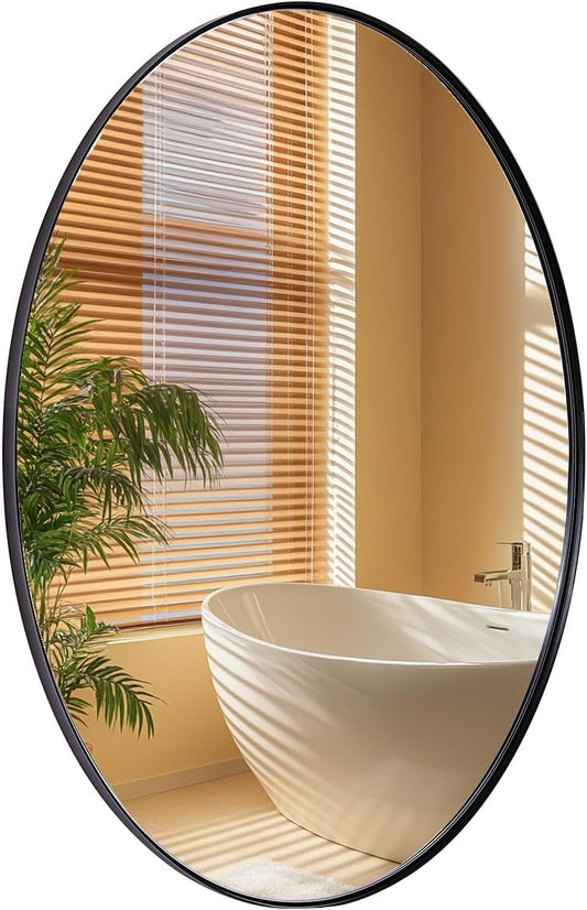 ANDY STAR Black Oval Mirrors for Bathroom, 24x36 Inch Matte Black Stainless Steel Metal Framed Oval Wall Mirror, Modern Vanity Mirror Wall Mount Horizontal or Vertical