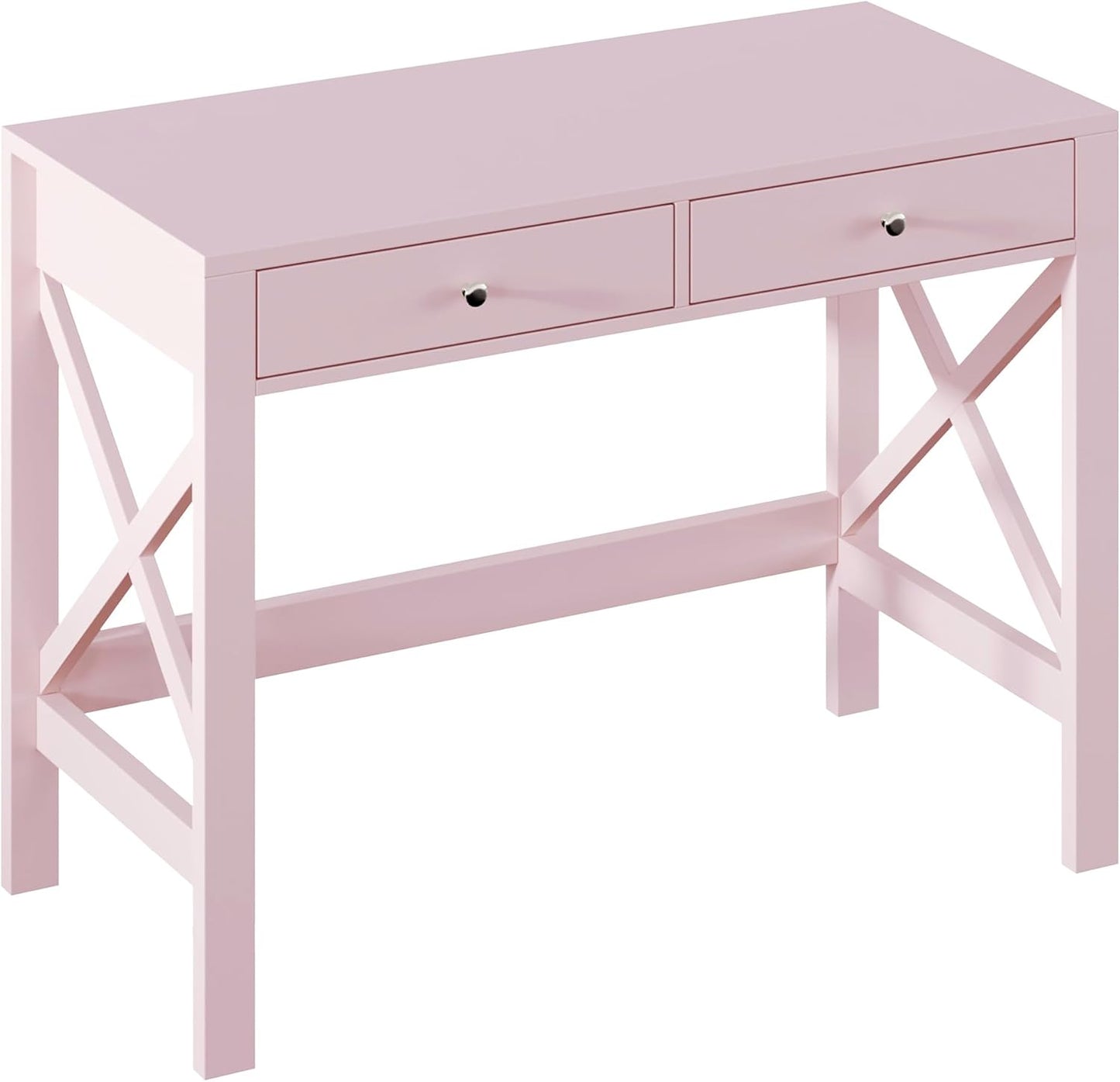 ChooChoo Computer Desk for Home Office, 39 Inches Writing Table with Drawers, Makeup Vanity Console Table, Pink