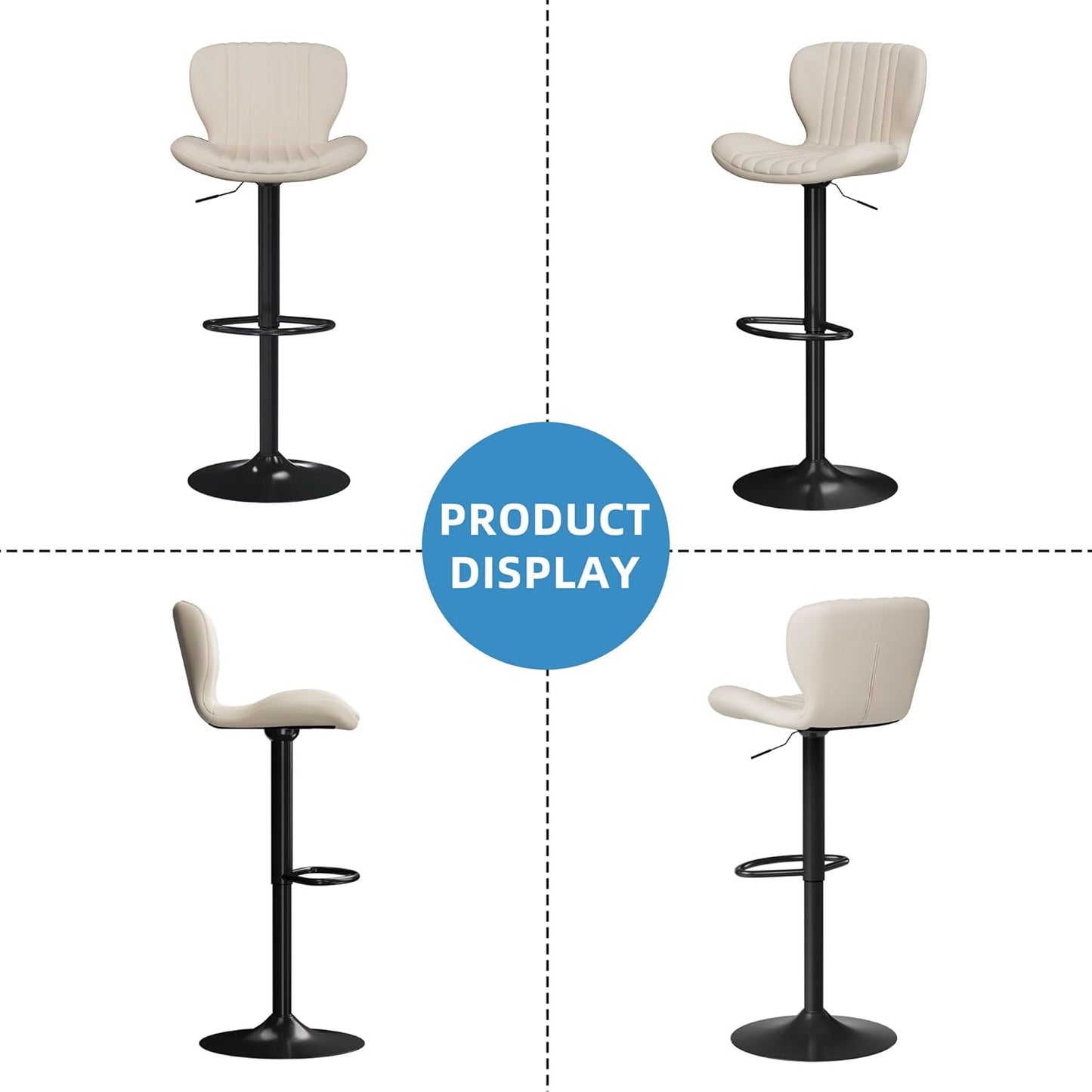 Shintenchi Bar Stools Set of 2 Modern Swivel Bar Chairs, Counter Height Faux Leather Metal Barstools, Upholstered Island Chairs with Back and Footrest, Beige