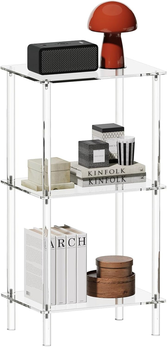 Aquiver Acrylic Tall Side Table - 3 Tier End Table for Small Spaces - Tall Nightstand Clear Bedside Table for Living Room, Bedroom - 15.7" L x 11.8" W x 30.8" H