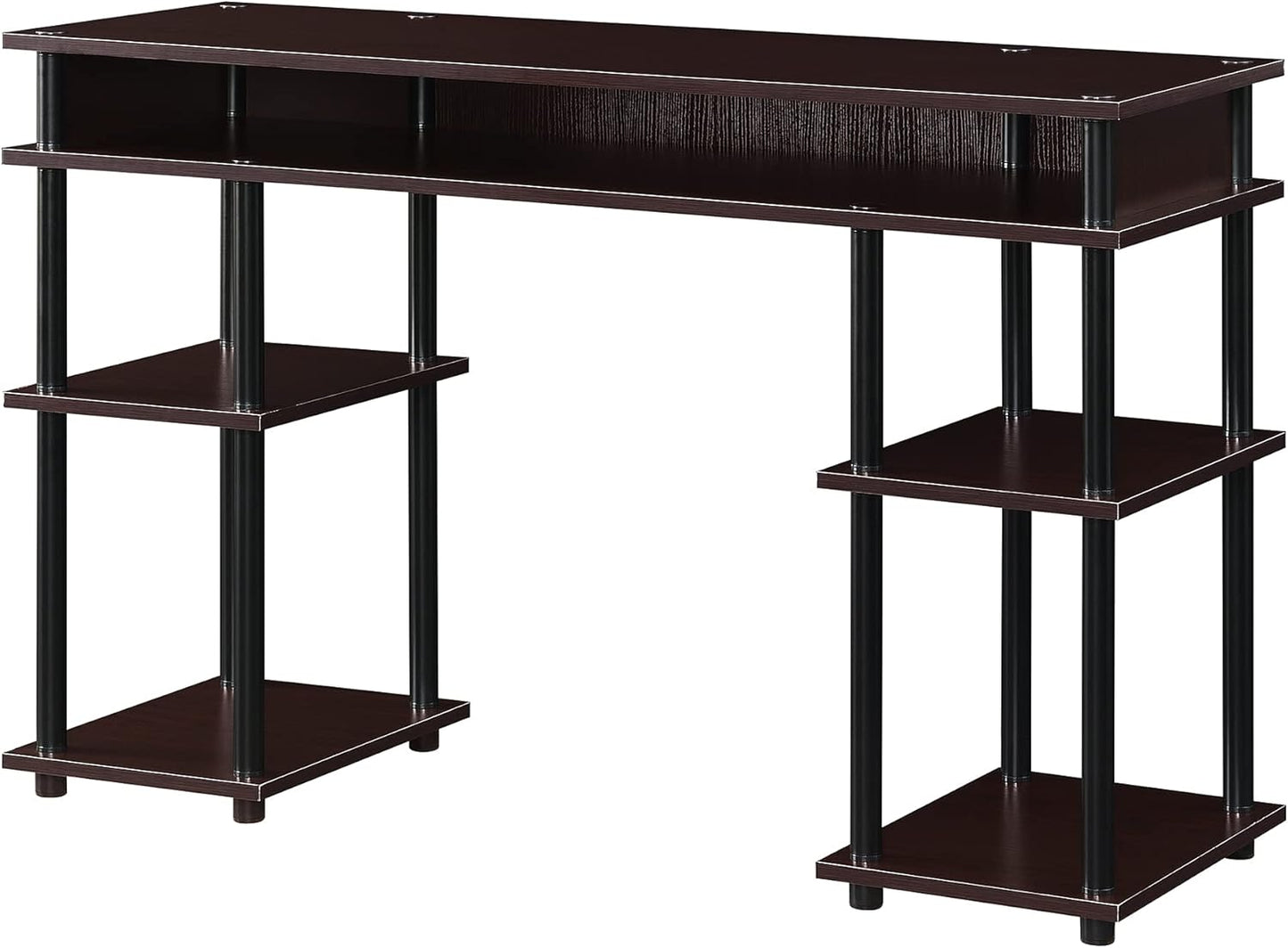 Convenience Concepts Designs2Go No-Tools Student Desk with Shelves in Espresso Wood Finish