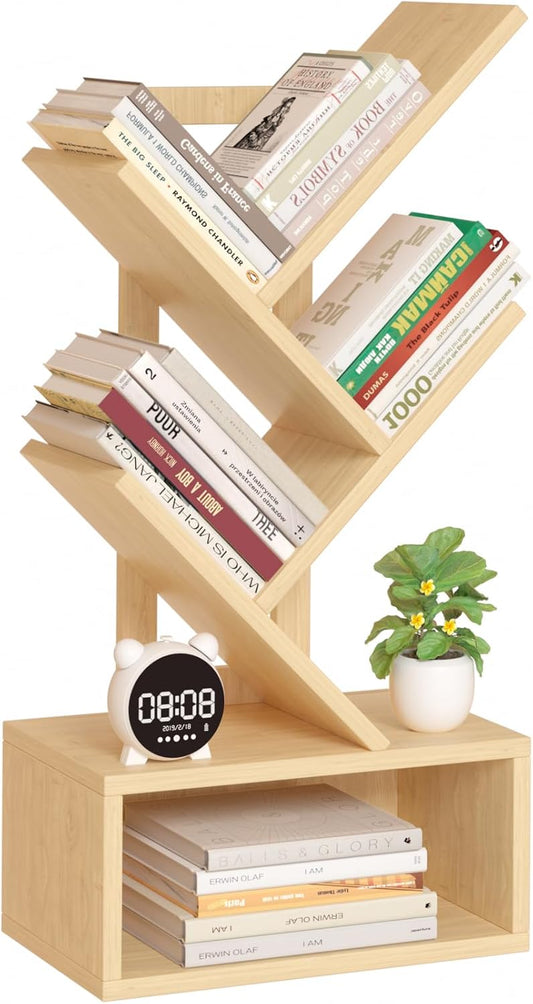 Small Tree Book Shelf,5 Tier Black Tree Bookshelf,Wood Desktop Bookcase,Modern Desk Display Storage Bookshelves,Floor Standing Organizer Bookcases for Living Room,Bedroom,Office